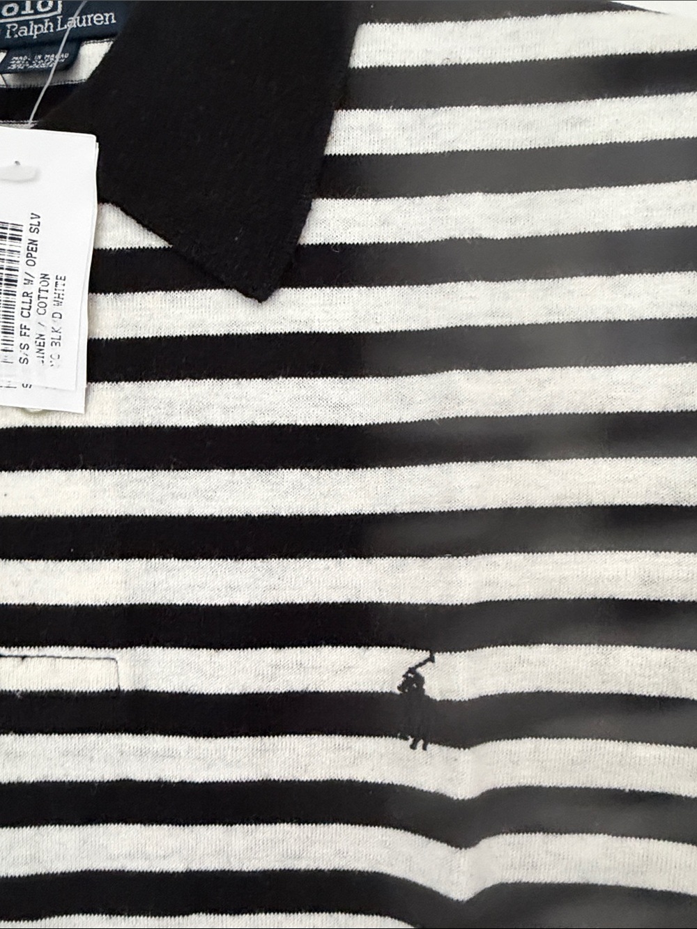 Vintage Polo by Ralph Lauren Black & White Striped Knit Polo - Picture 4 of 5
